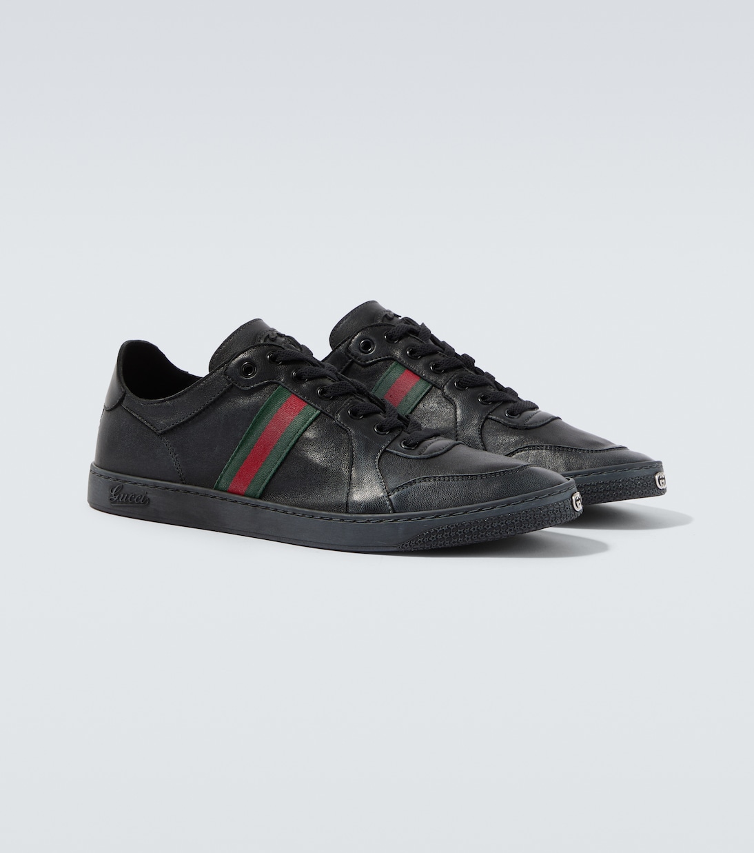 Stretch Web Stripe leather sneakers | Gucci