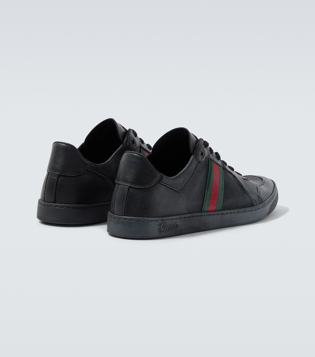 Stretch Web Stripe leather sneakers | Gucci