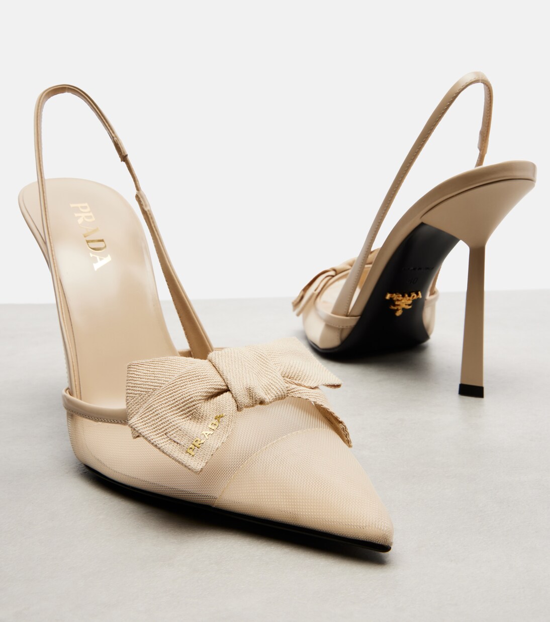 Bow-detail mesh slingback pumps | Prada