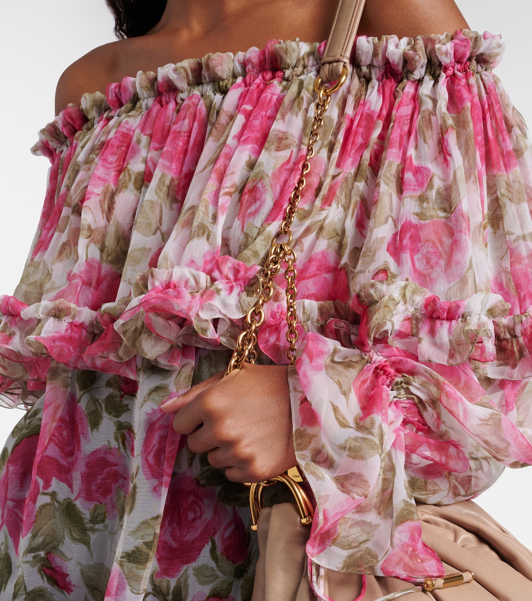 Floral off-shoulder silk top | Chloé
