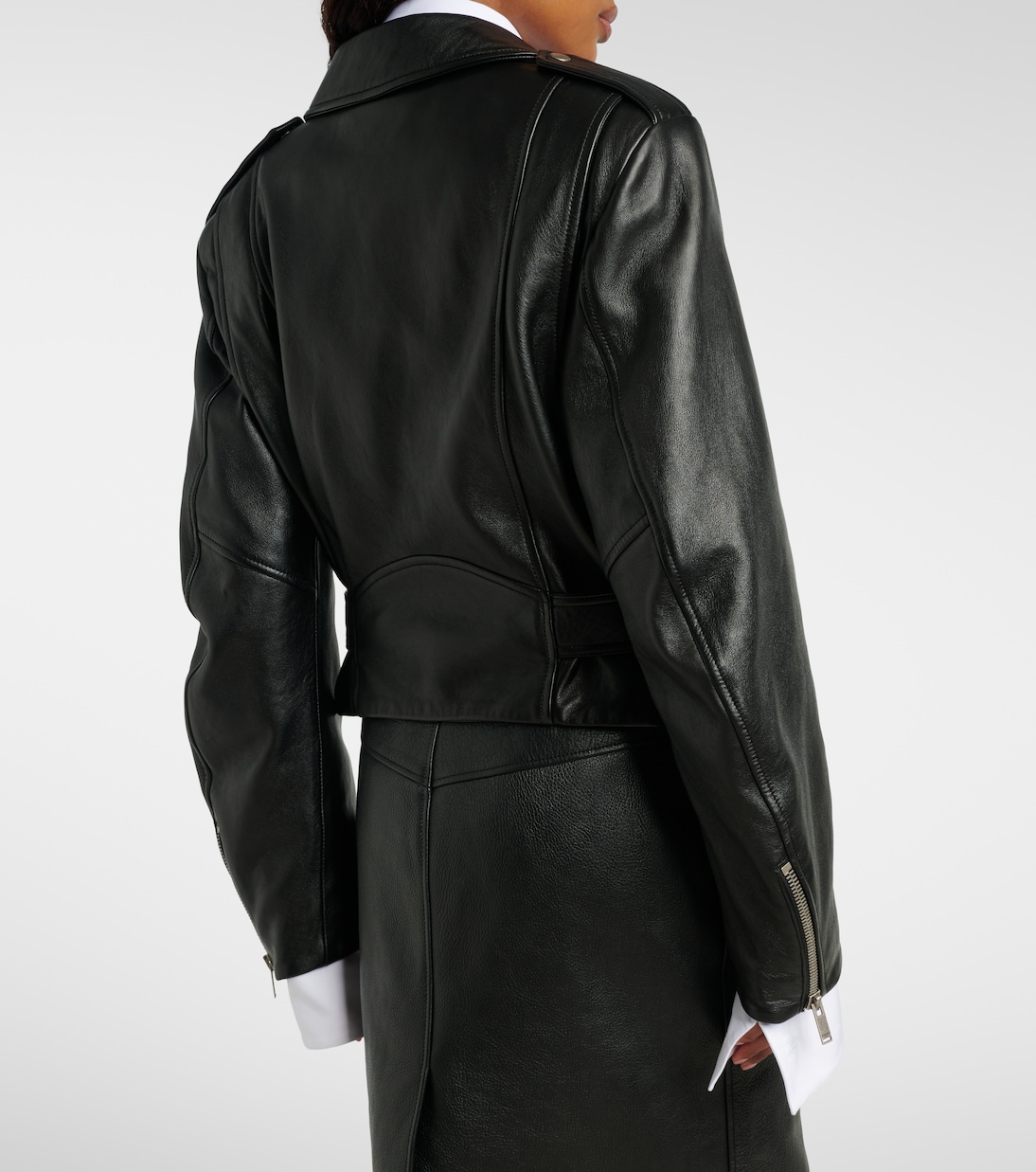 Chaqueta biker de piel cropped | Saint Laurent