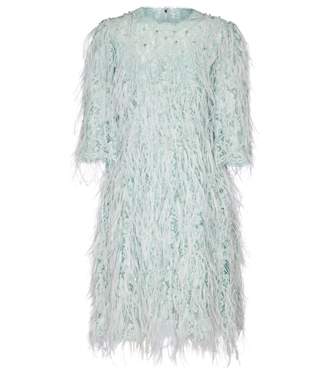 Vestido corto de encaje con plumas | Dolce&Gabbana