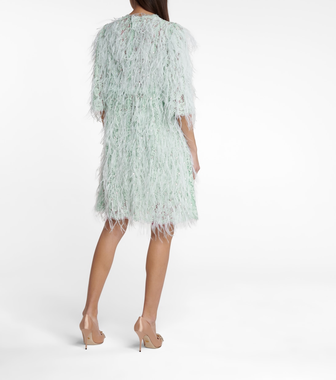 Vestido corto de encaje con plumas | Dolce&Gabbana