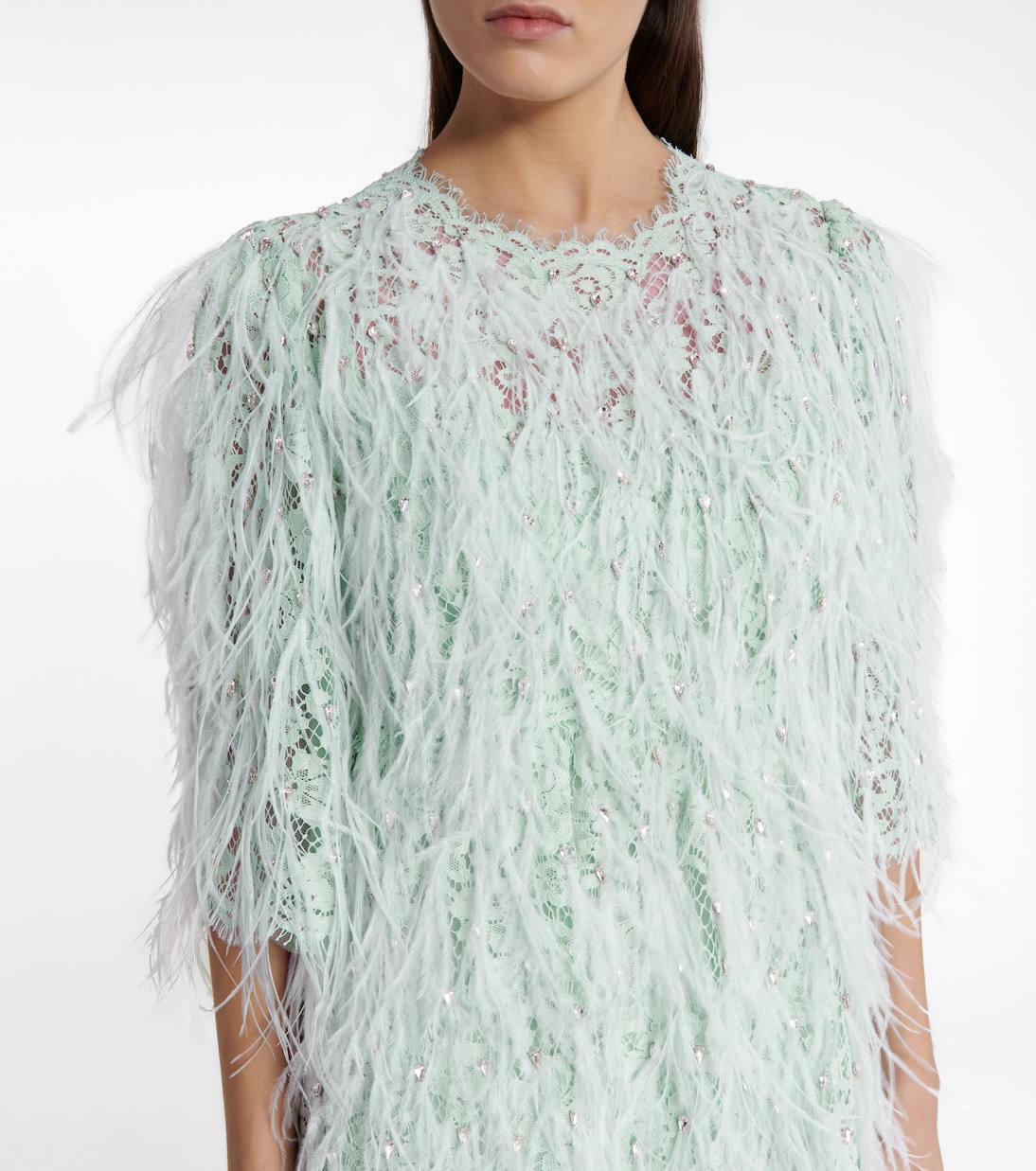 Vestido corto de encaje con plumas | Dolce&Gabbana