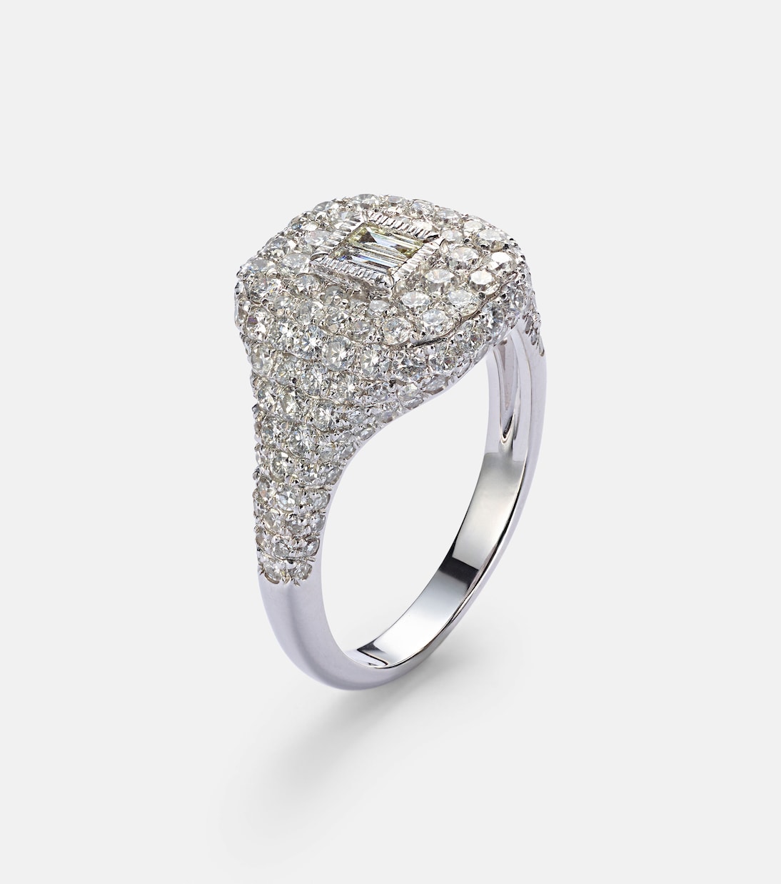 Anello in oro bianco 18kt con diamanti Pavé, design moderno per giovani