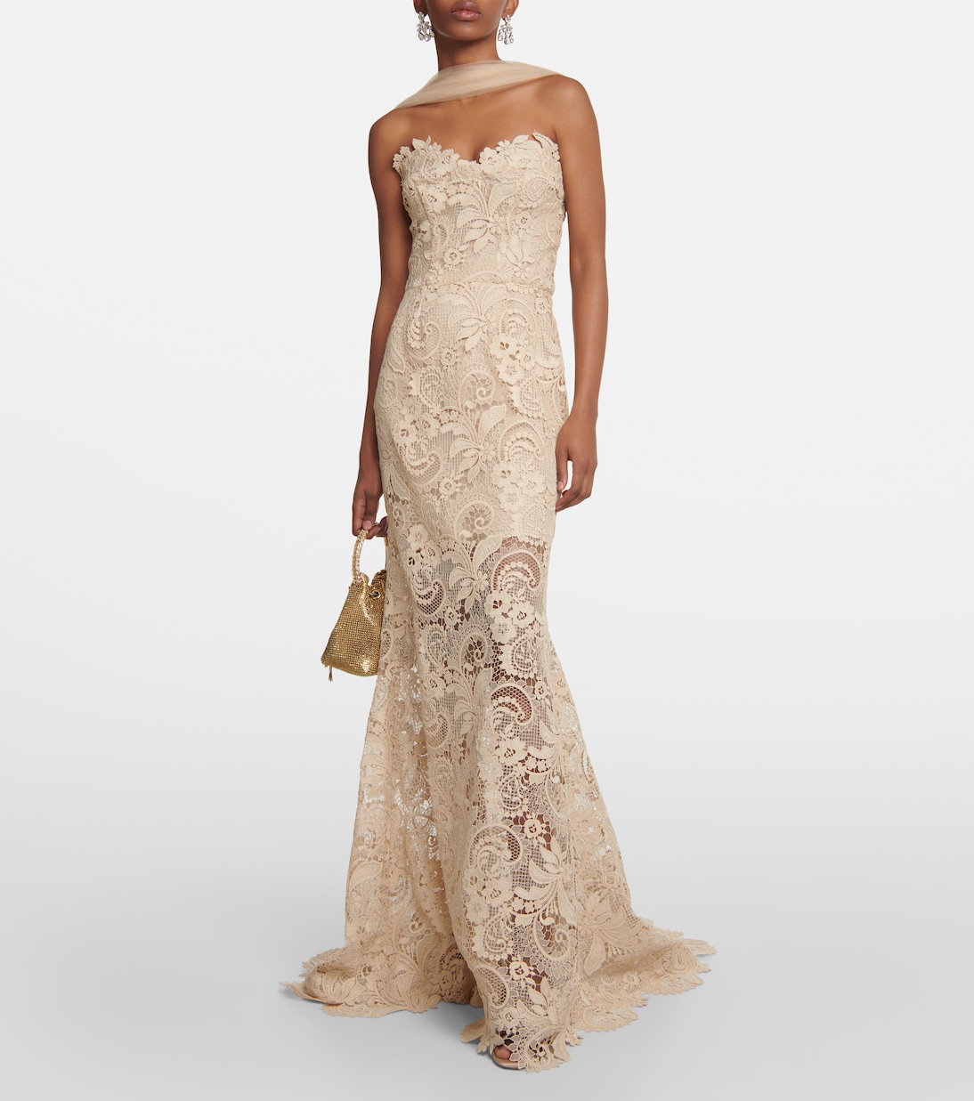 Vestido de fiesta con encaje de guipur | Oscar de la Renta