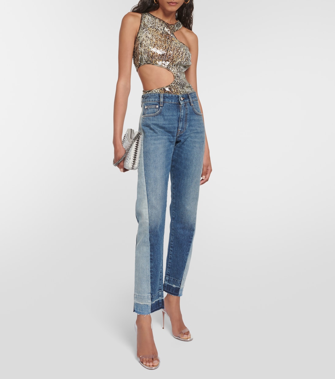 Jeans rectos Spliced de tiro medio | Stella McCartney