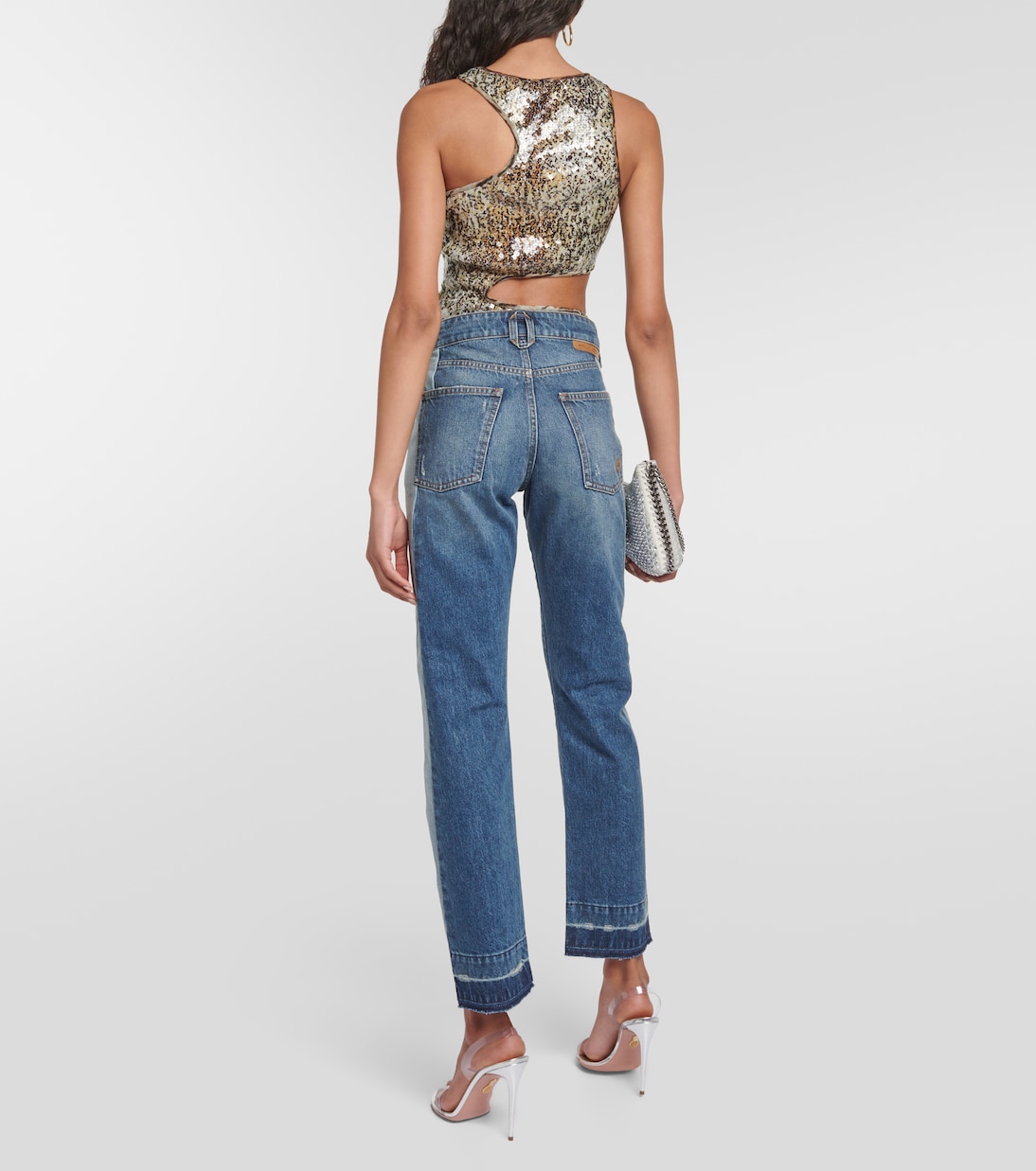 Jeans rectos Spliced de tiro medio | Stella McCartney