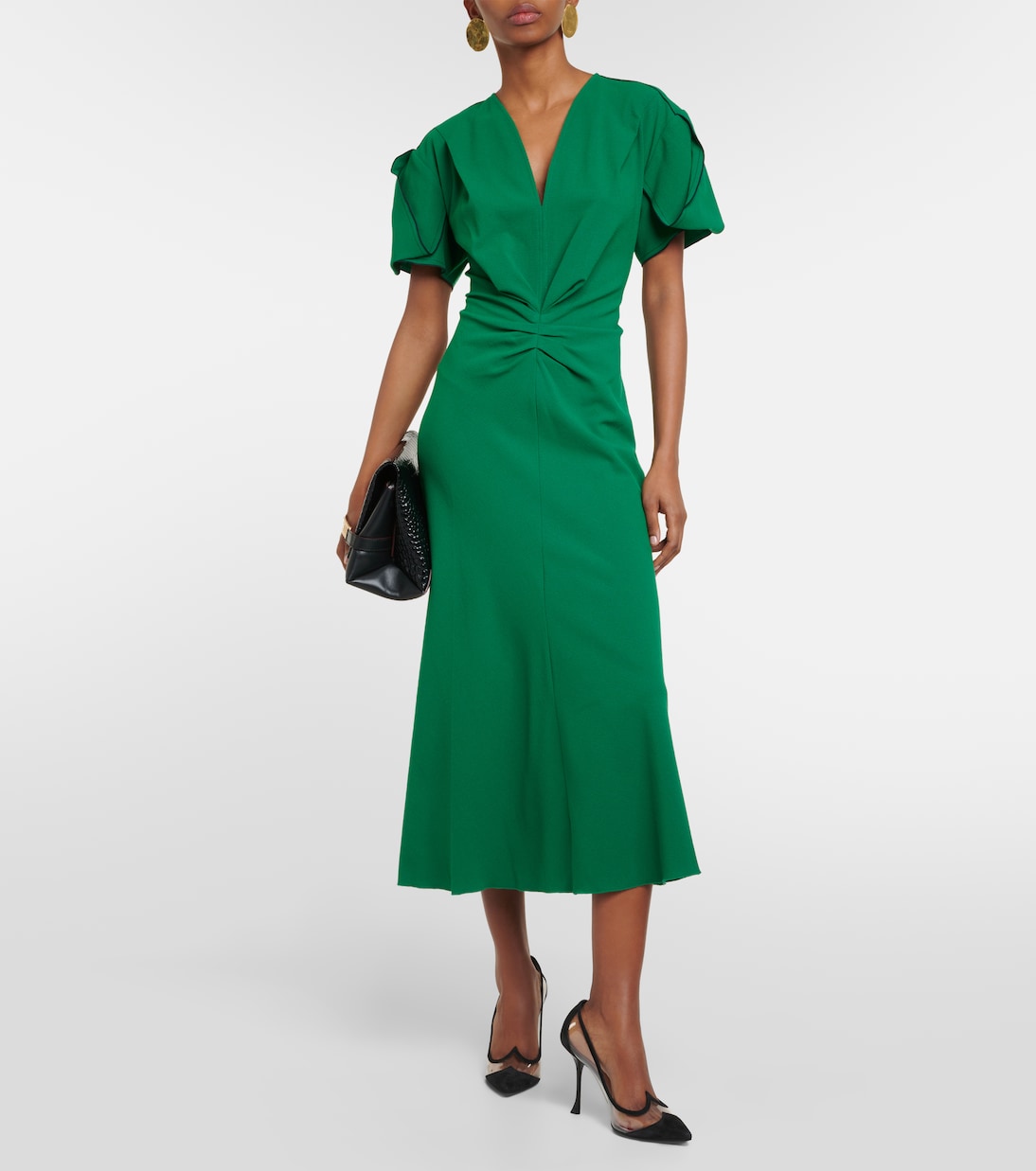 Gathered wool-blend midi dress  | Victoria Beckham