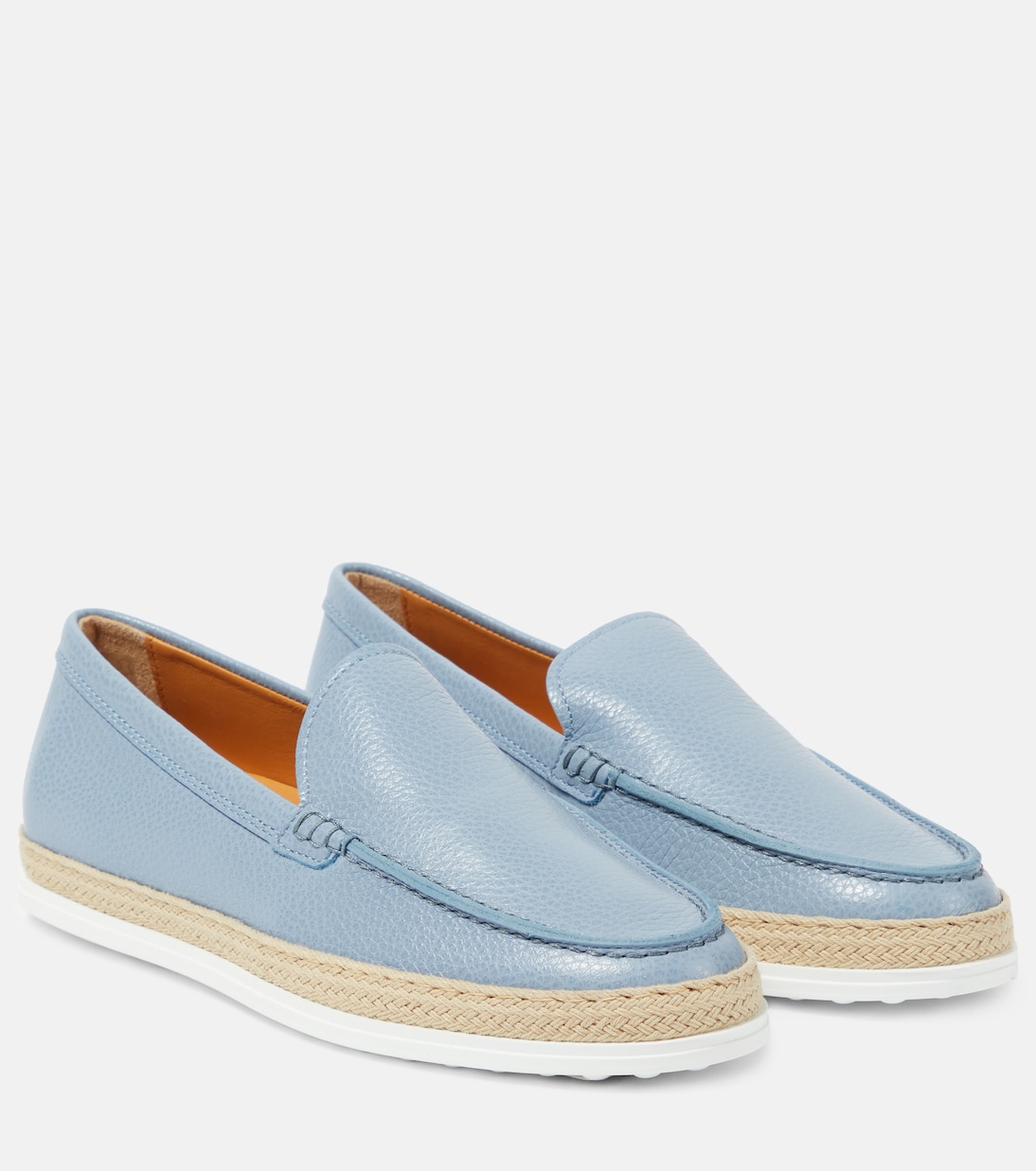 Raffia-trimmed leather loafers | Tod's