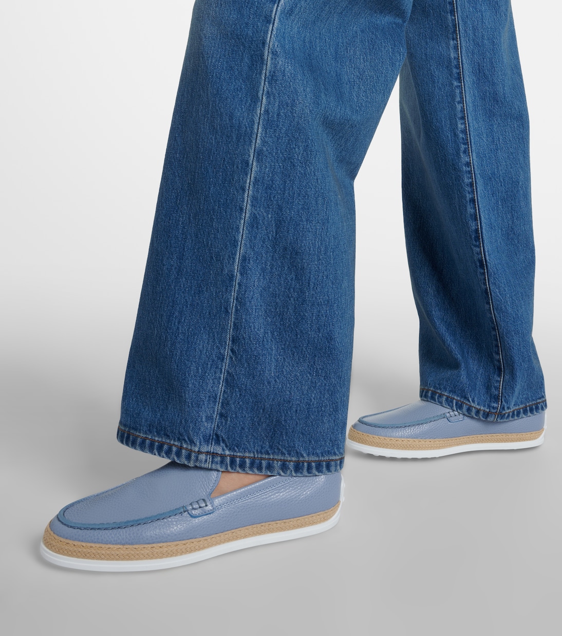 Raffia-trimmed leather loafers | Tod's