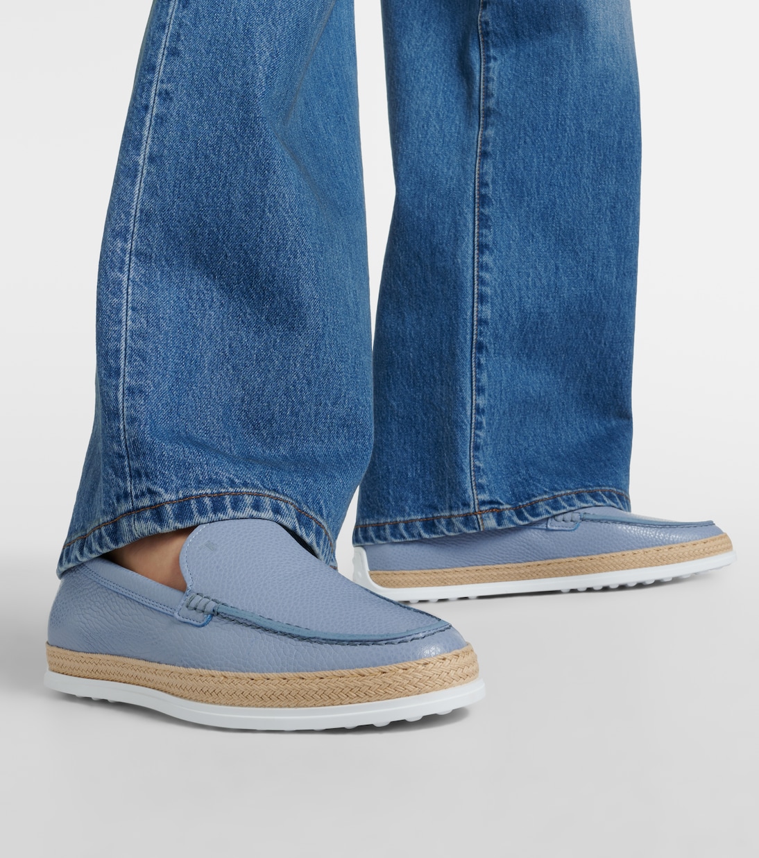 Raffia-trimmed leather loafers | Tod's