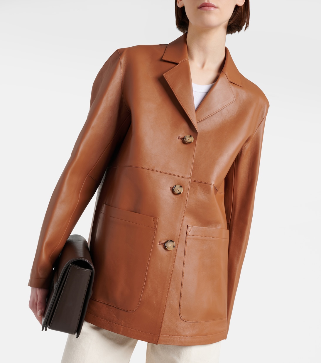 Oversized leather jacket in brown - Toteme | Mytheresa