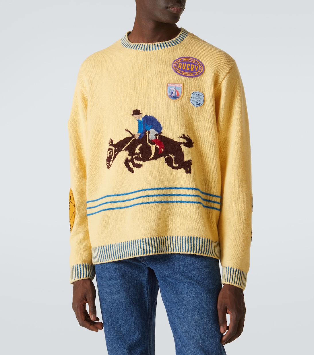 Jockey patch-appliqué alpaca and wool sweater | Bode