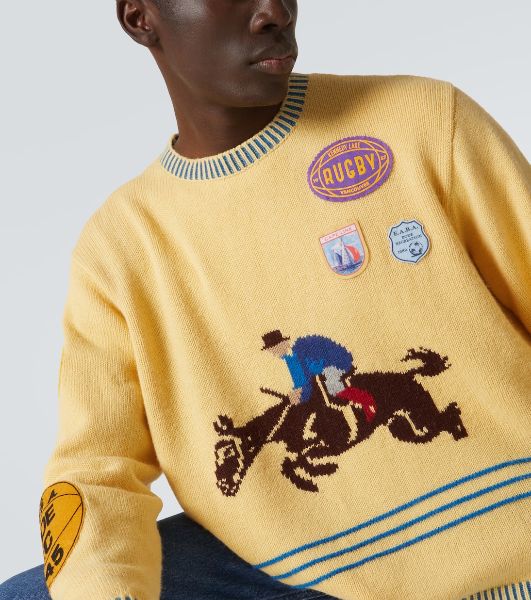 Jockey patch-appliqué alpaca and wool sweater | Bode