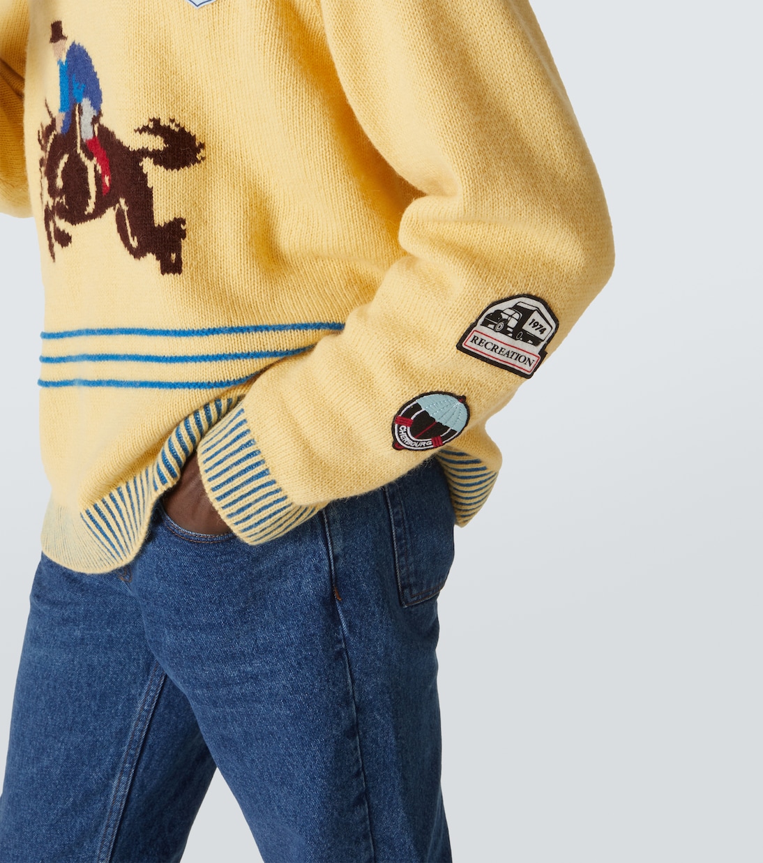 Jockey patch-appliqué alpaca and wool sweater | Bode