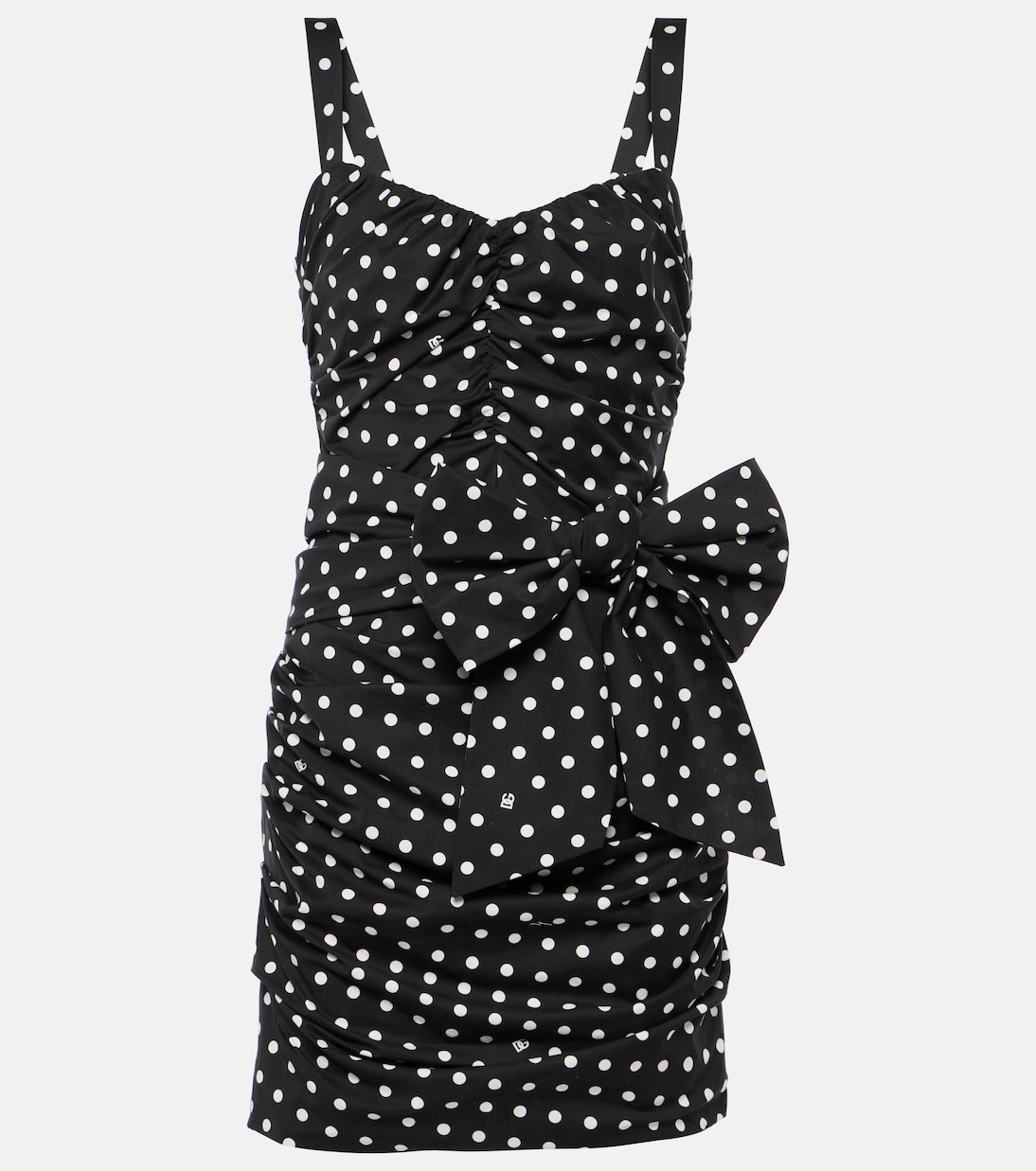 Vestido corto de mezcla de algodón con lunares | Dolce&Gabbana