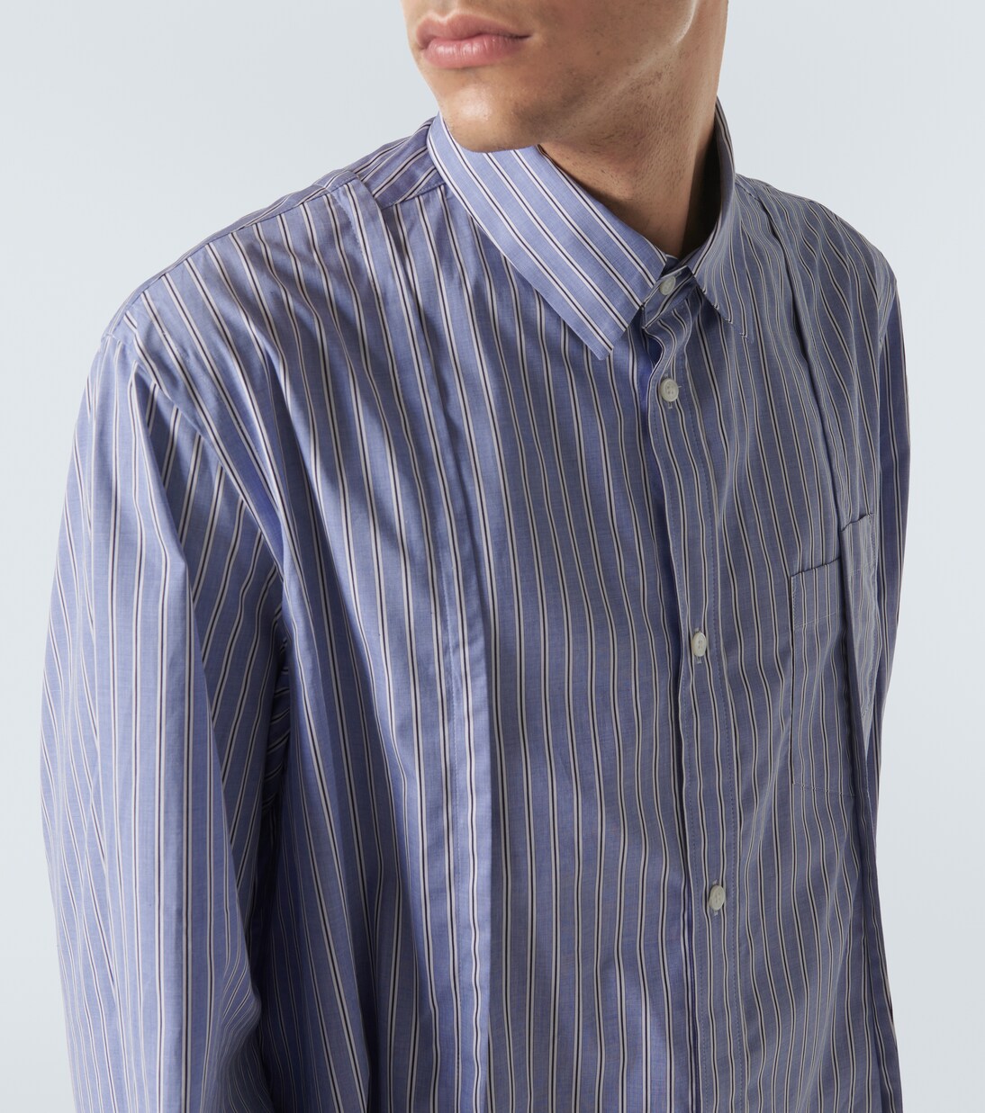 Striped pleated cotton poplin shirt in blue - Sacai | Mytheresa