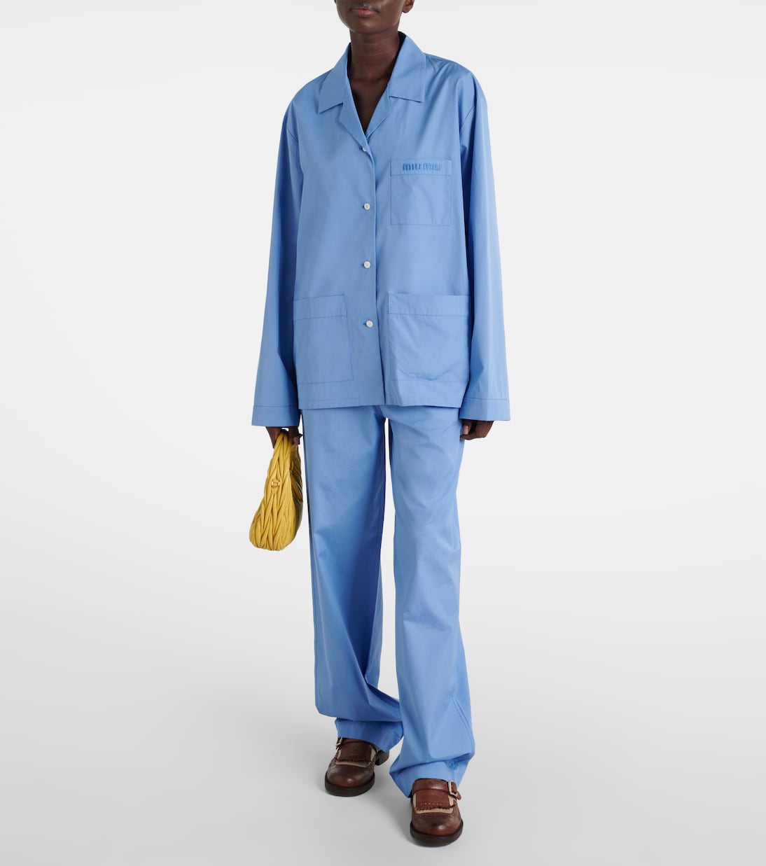 Camicia in popeline di cotone con logo | Miu Miu