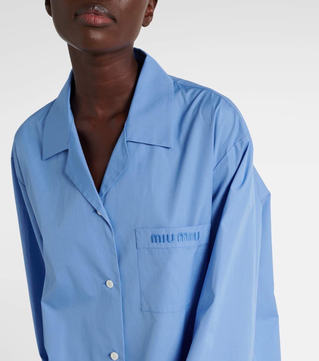 Camicia in popeline di cotone con logo | Miu Miu