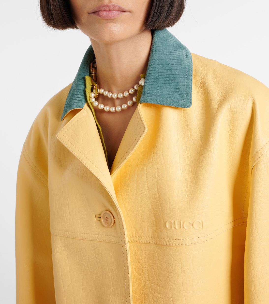 Giacca in pelle con velluto | Gucci