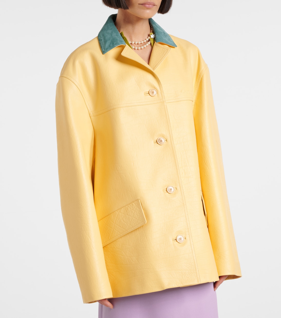 Giacca in pelle con velluto | Gucci