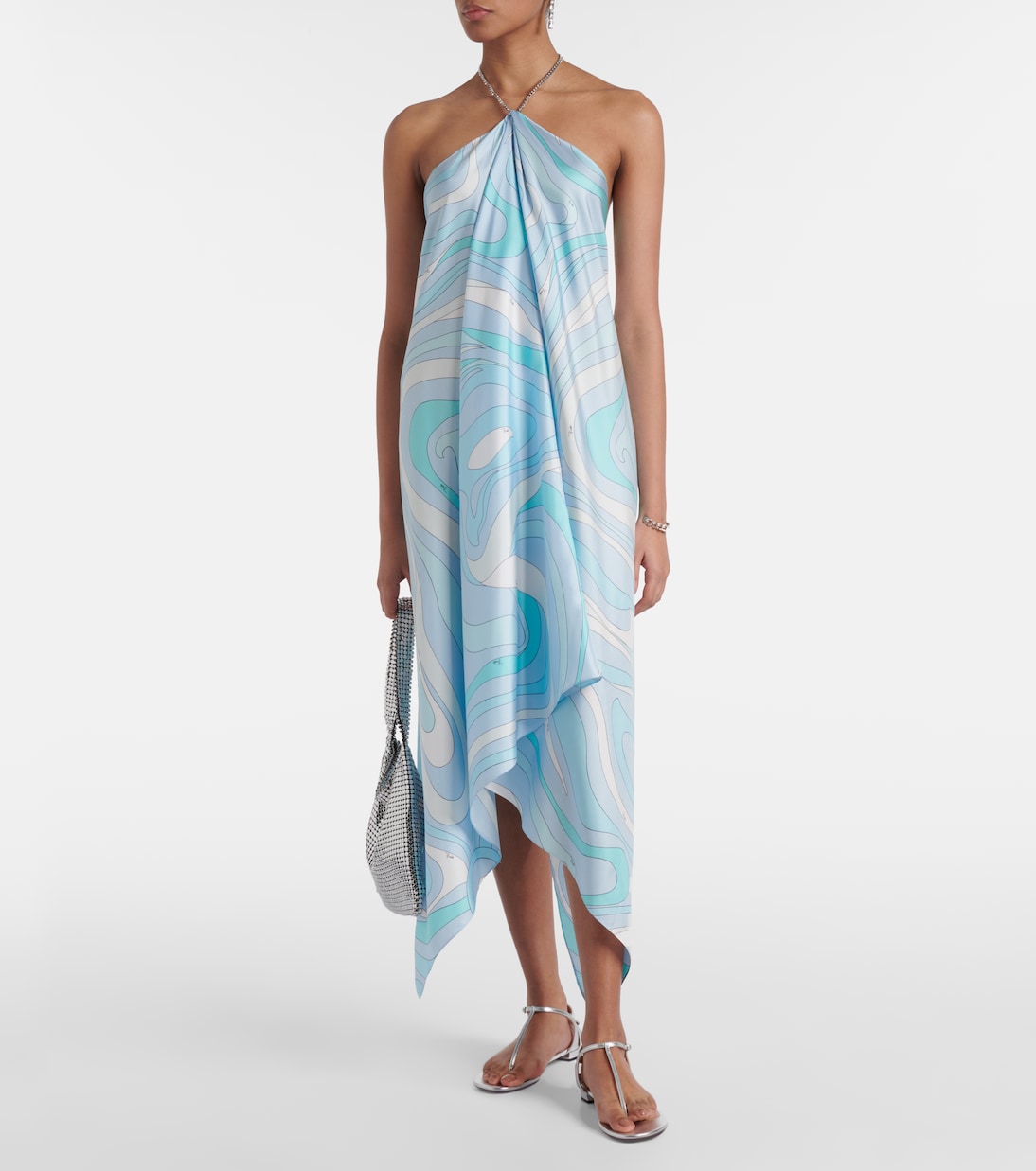 Abito midi asimmetrico Marmo in twill di seta | Pucci
