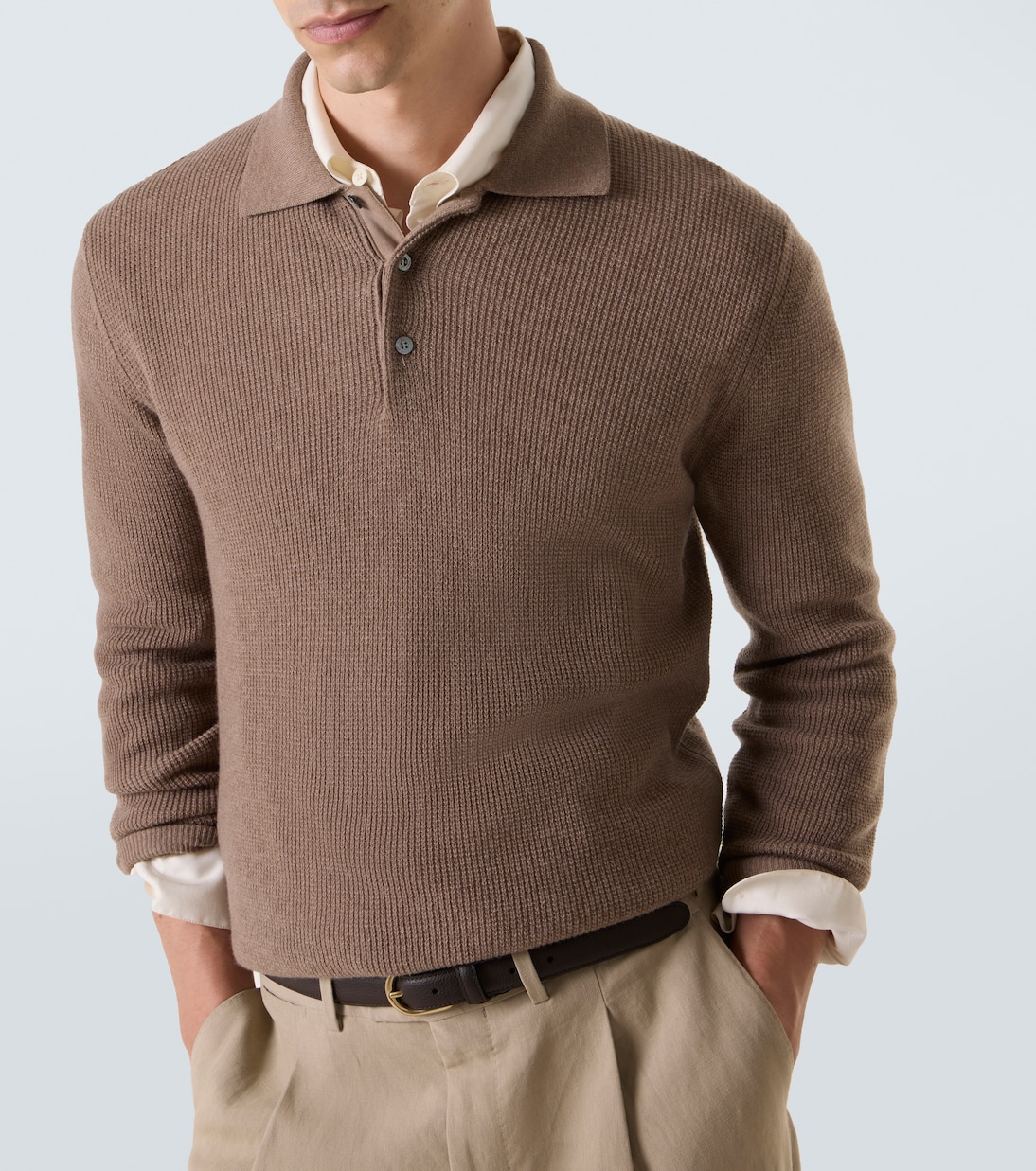 Waffle-knit wool and cashmere polo sweater | Canali