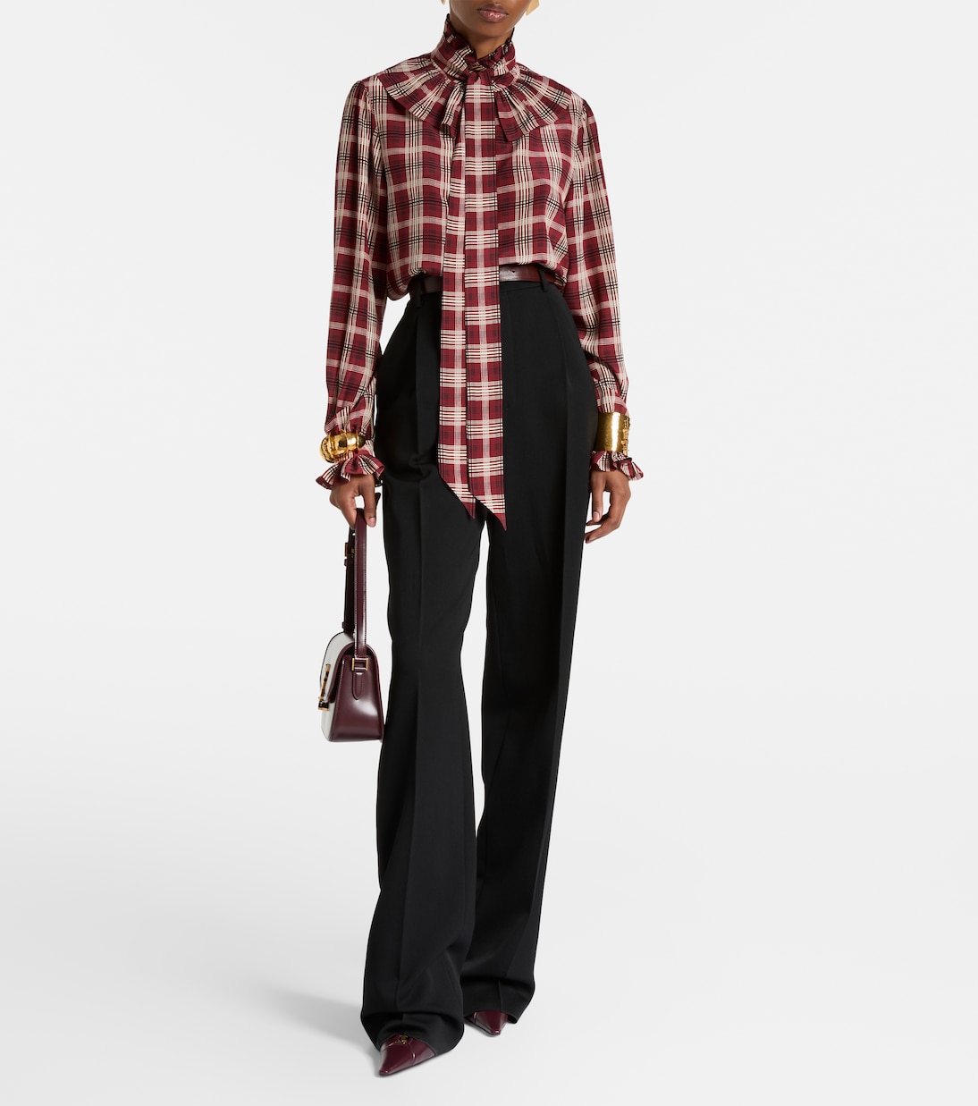 Blouse en soie à carreaux | Saint Laurent
