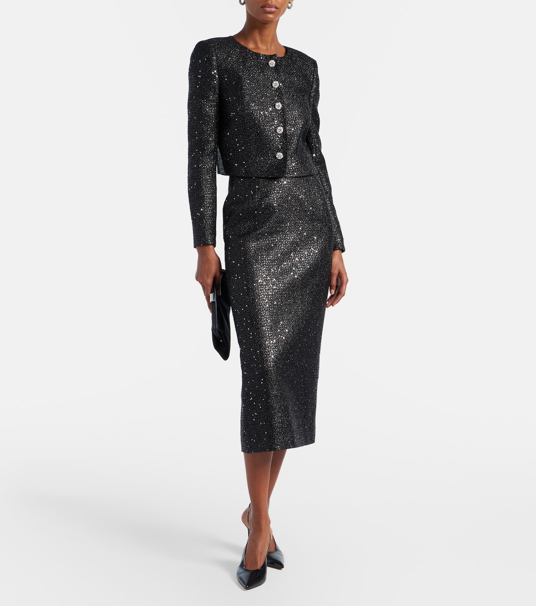 Sequined cropped lamé tweed jacket | Carolina Herrera