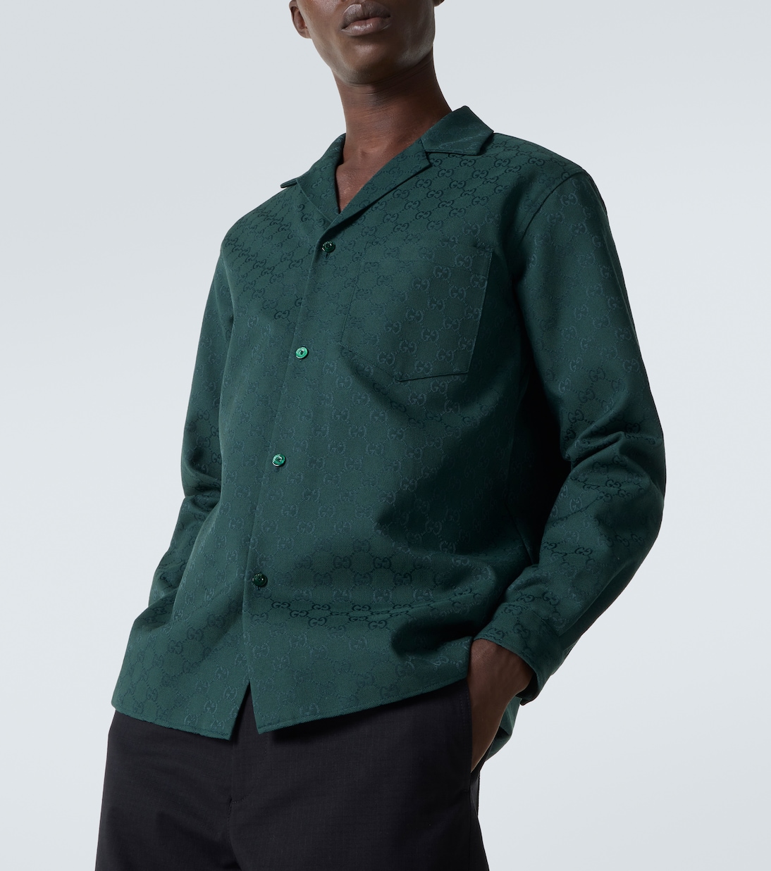 Camisa de lona en mezcla de algodón con GG | Gucci