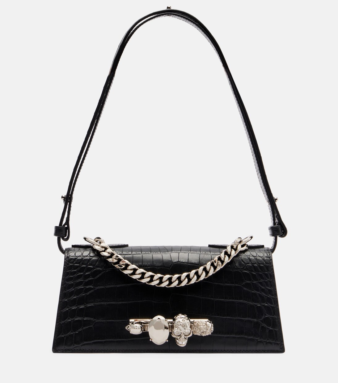 Jewelled Small croc-effect leather shoulder bag | McQueen