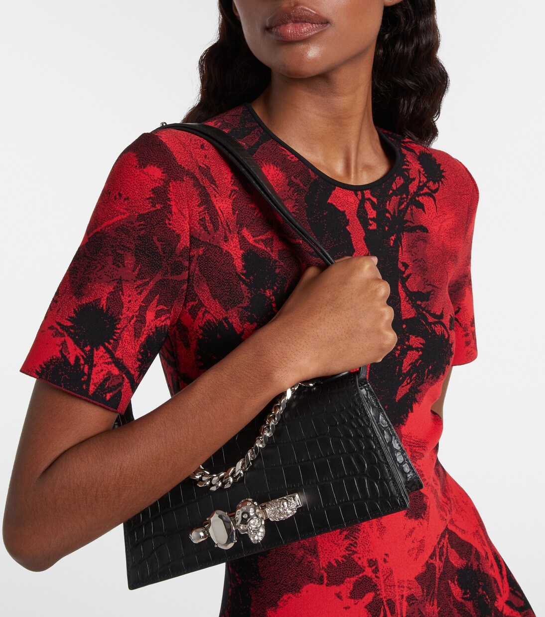 Jewelled Small croc-effect leather shoulder bag | McQueen