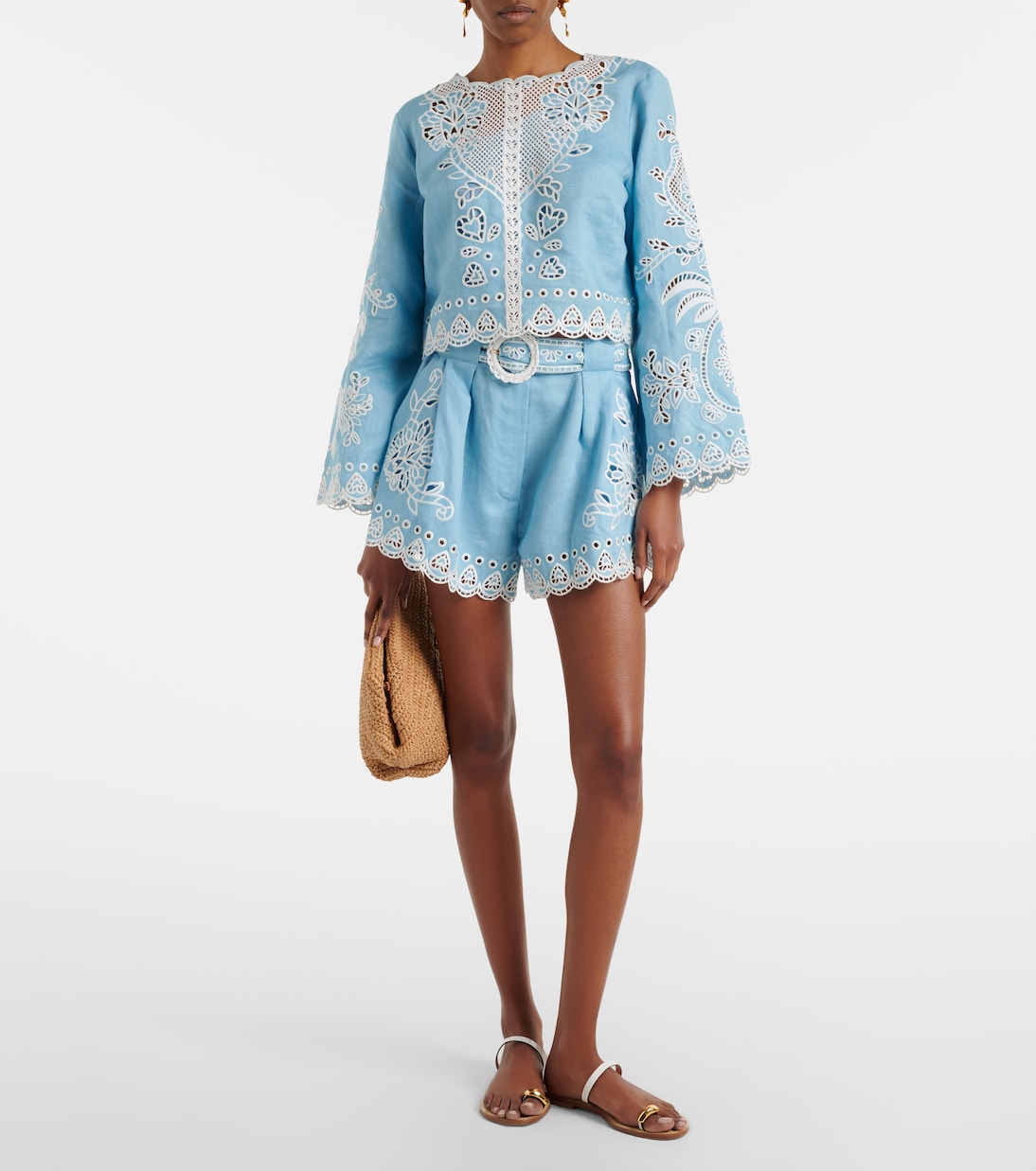 Embroidered belted linen shorts | Farm Rio