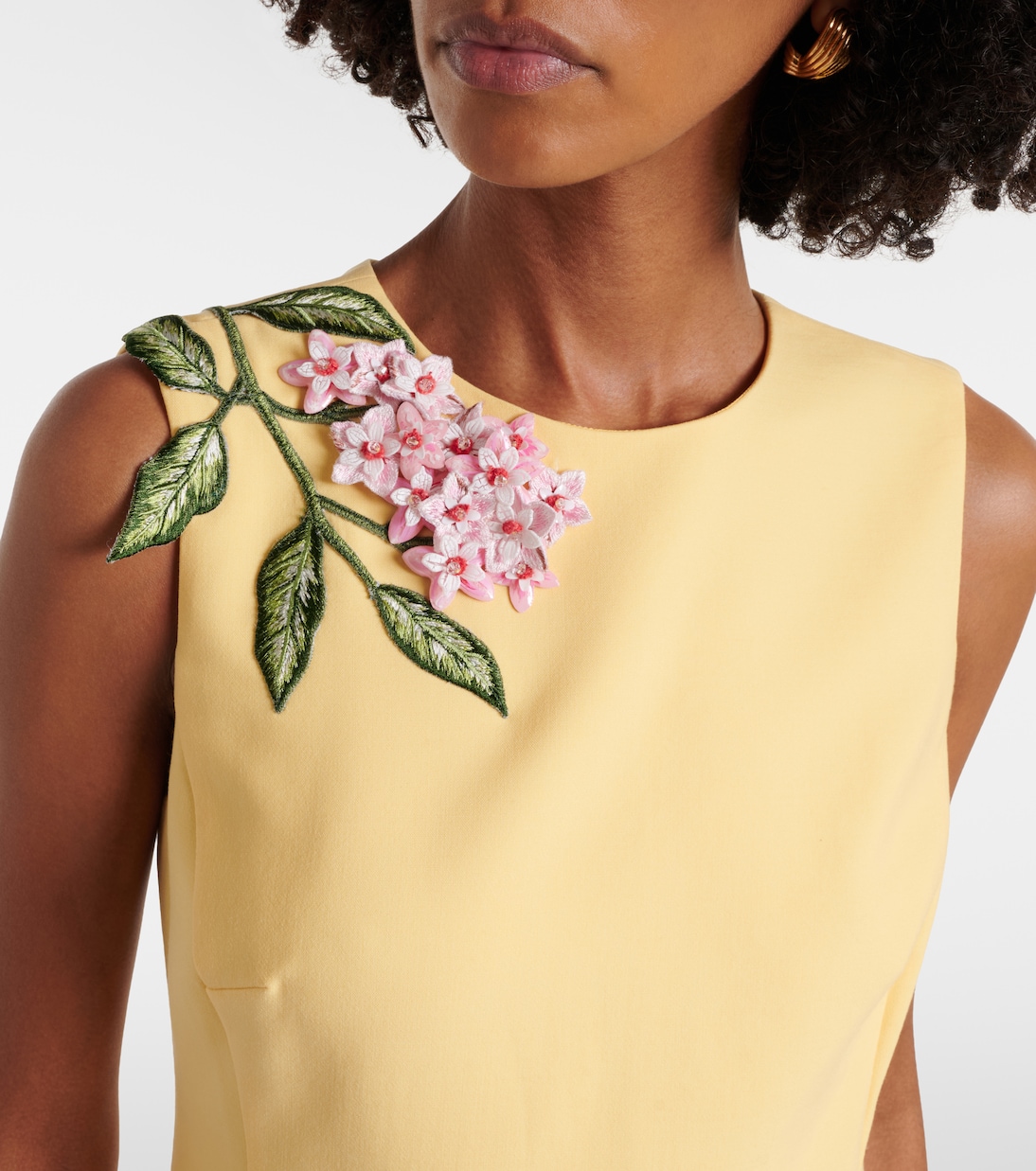 Floral-appliqué wool-blend midi dress | Oscar de la Renta