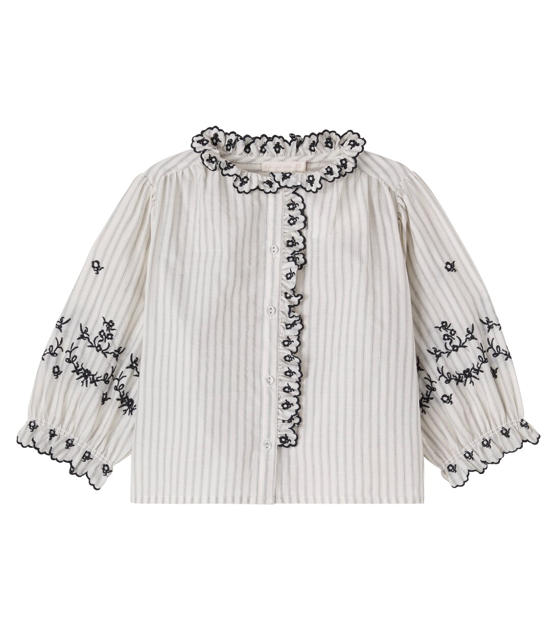 Embroidered ruffled striped cotton top | C'era Una Volta