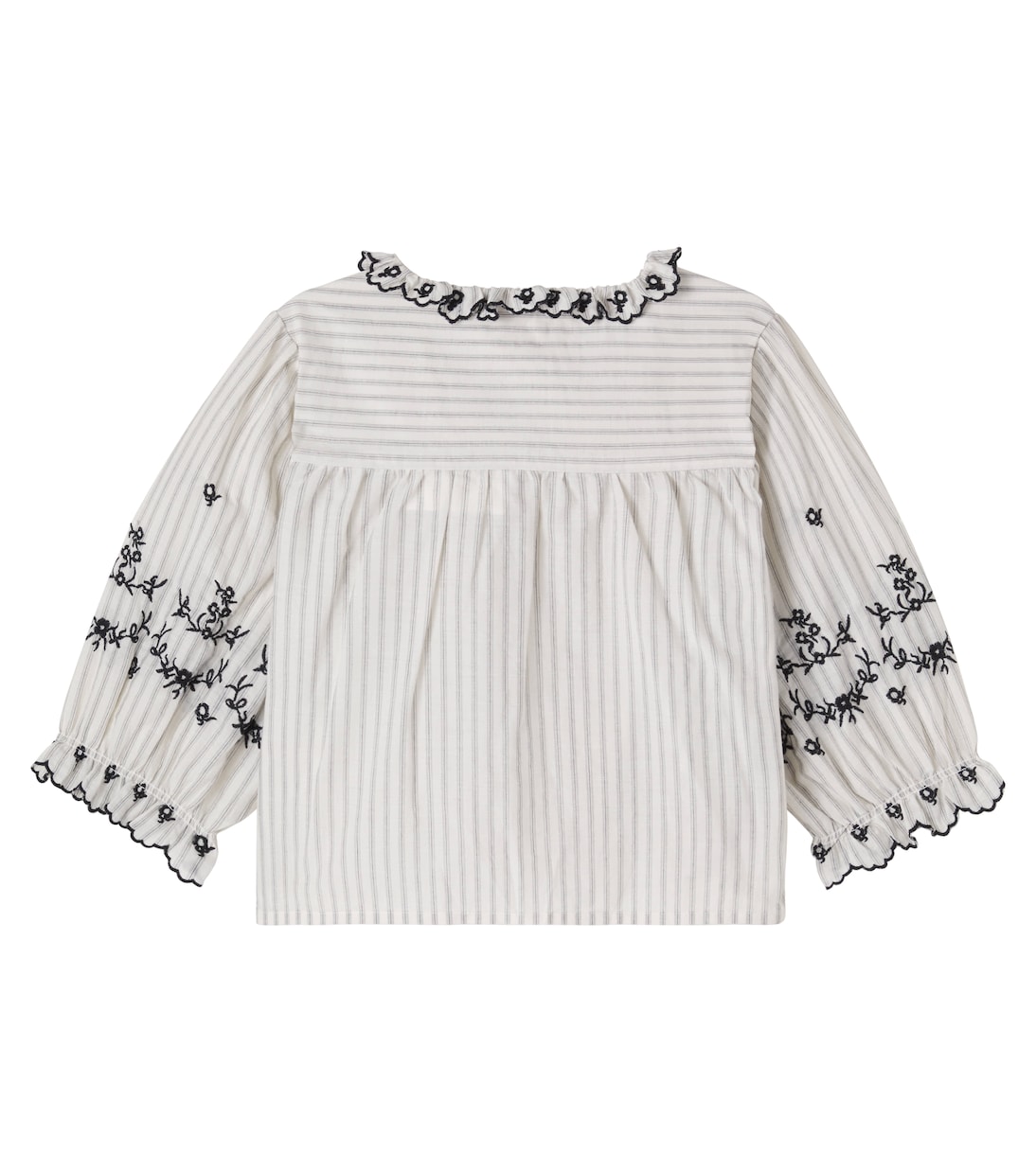 Embroidered ruffled striped cotton top | C'era Una Volta