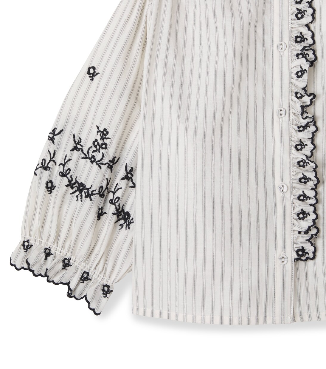 Embroidered ruffled striped cotton top | C'era Una Volta