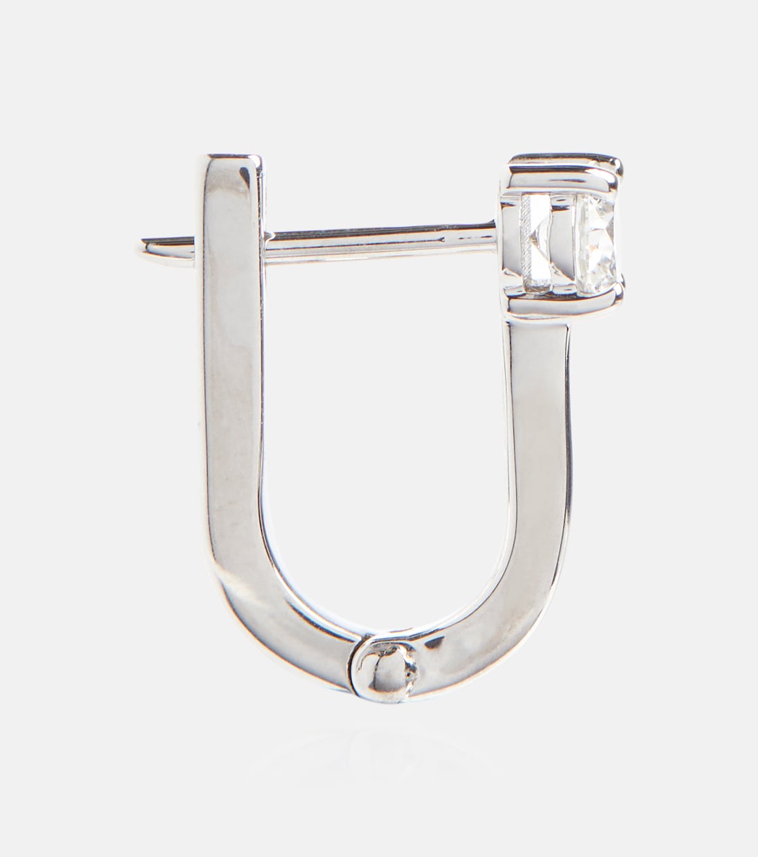 Orecchini a cerchio Aria U Huggie in oro bianco 18kt con diamanti, design moderno per giovani