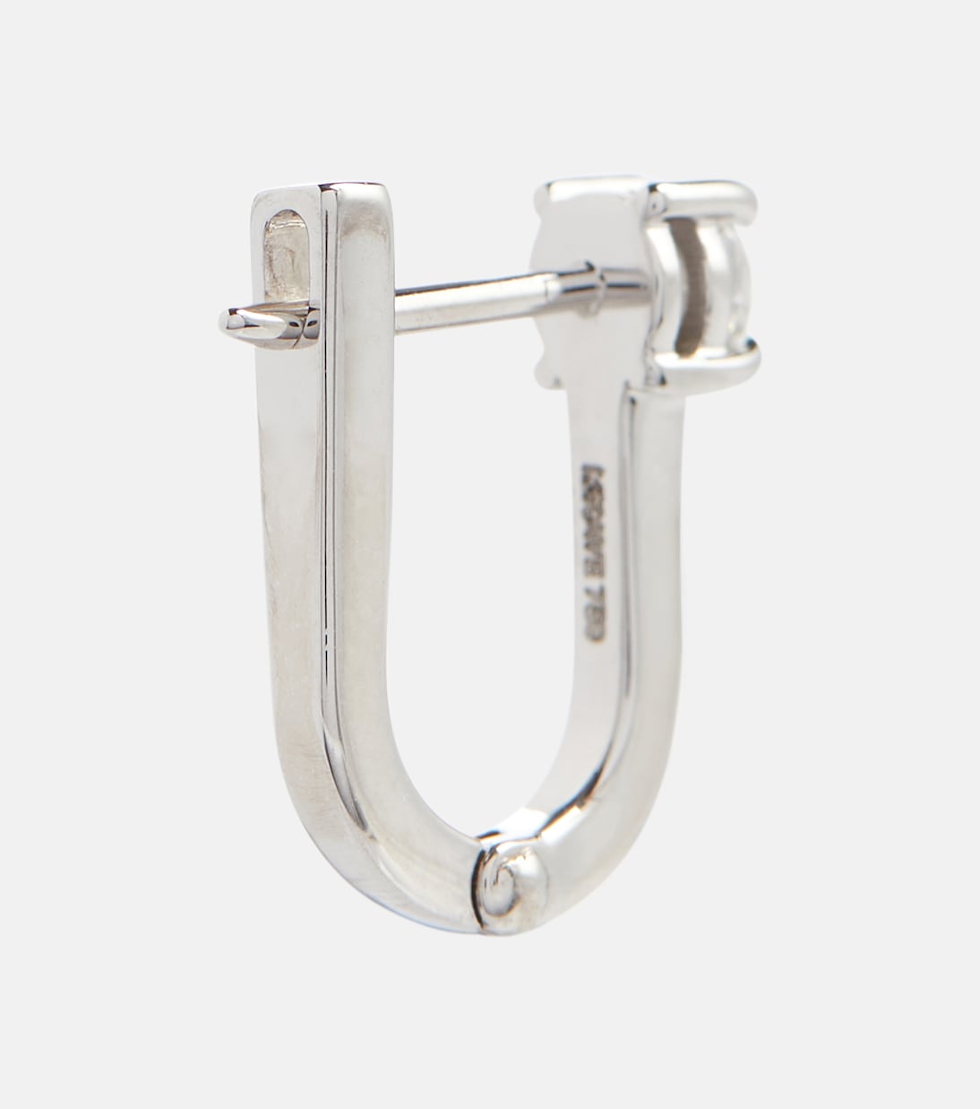 Orecchini a cerchio Aria U Huggie in oro bianco 18kt con diamanti, design moderno per giovani
