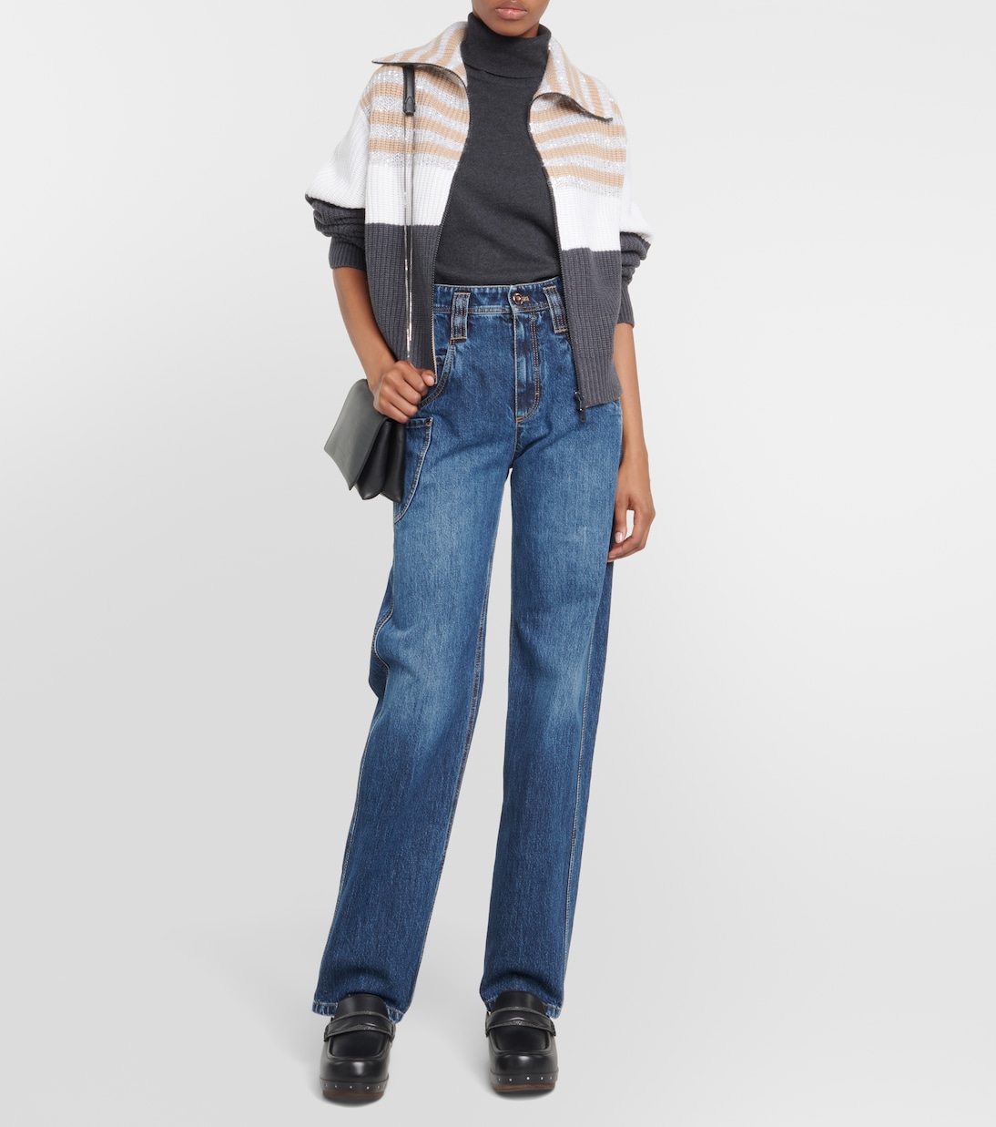 Jeans a gamba larga e vita media | Brunello Cucinelli