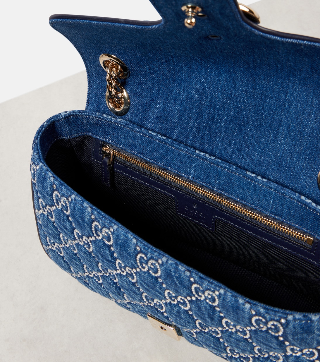 Verzierte Schultertasche GG Marmont aus Denim | Gucci