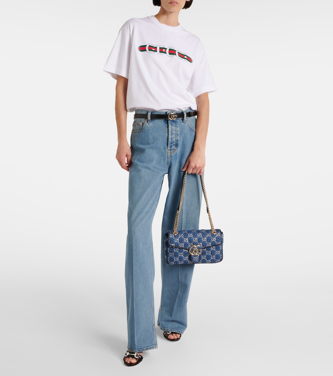 Verzierte Schultertasche GG Marmont aus Denim | Gucci