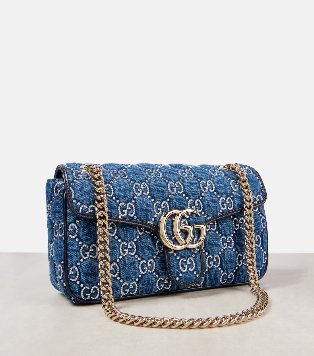 Verzierte Schultertasche GG Marmont aus Denim | Gucci