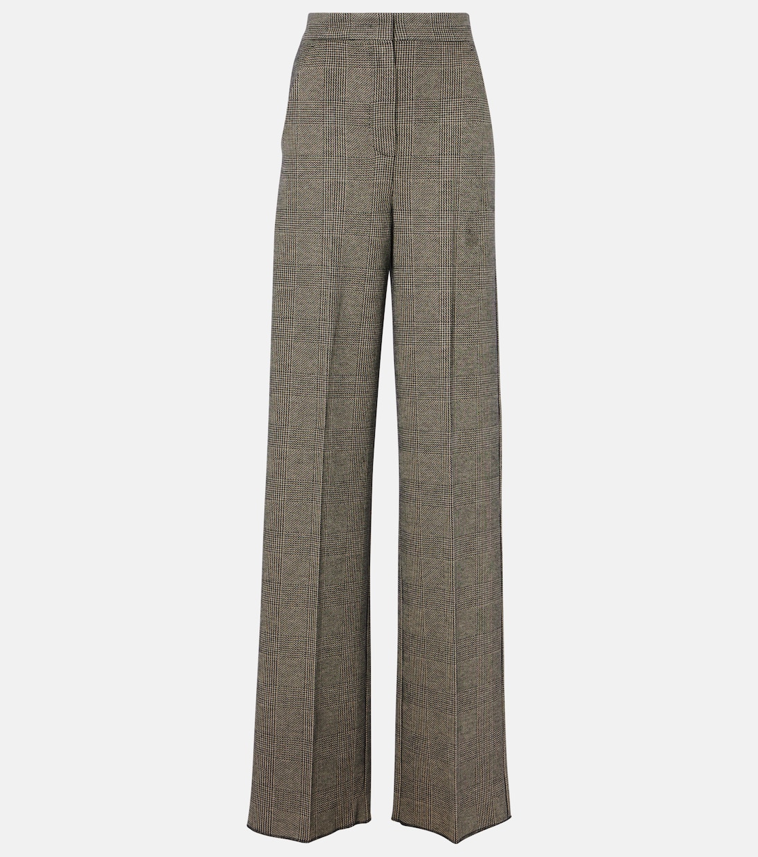 Cognac houndstooth wool-blend straight pants | Max Mara