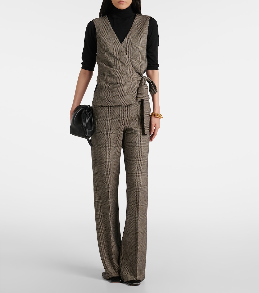 Cognac houndstooth wool-blend straight pants | Max Mara
