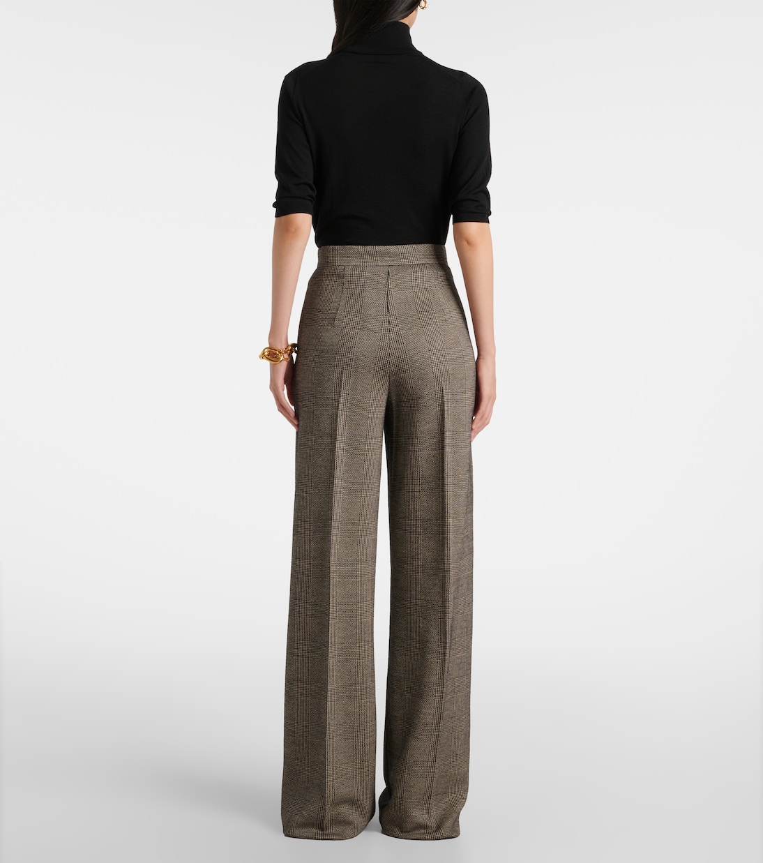 Cognac houndstooth wool-blend straight pants | Max Mara