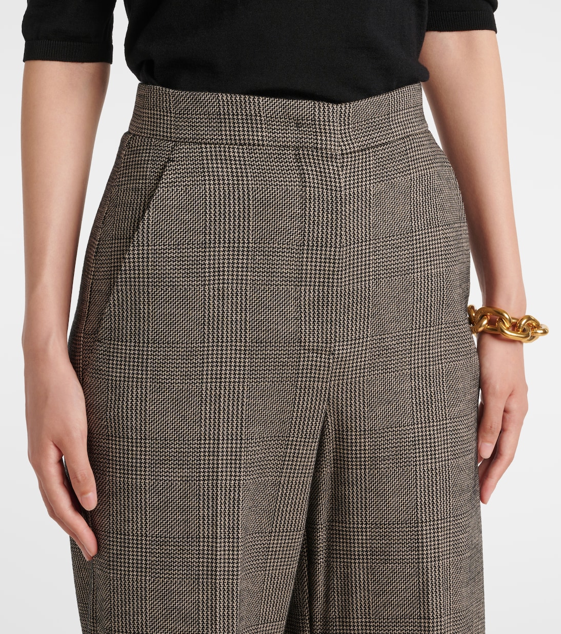 Cognac houndstooth wool-blend straight pants | Max Mara