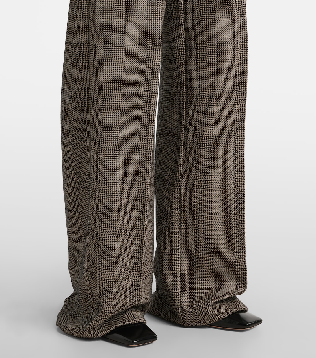Cognac houndstooth wool-blend straight pants | Max Mara