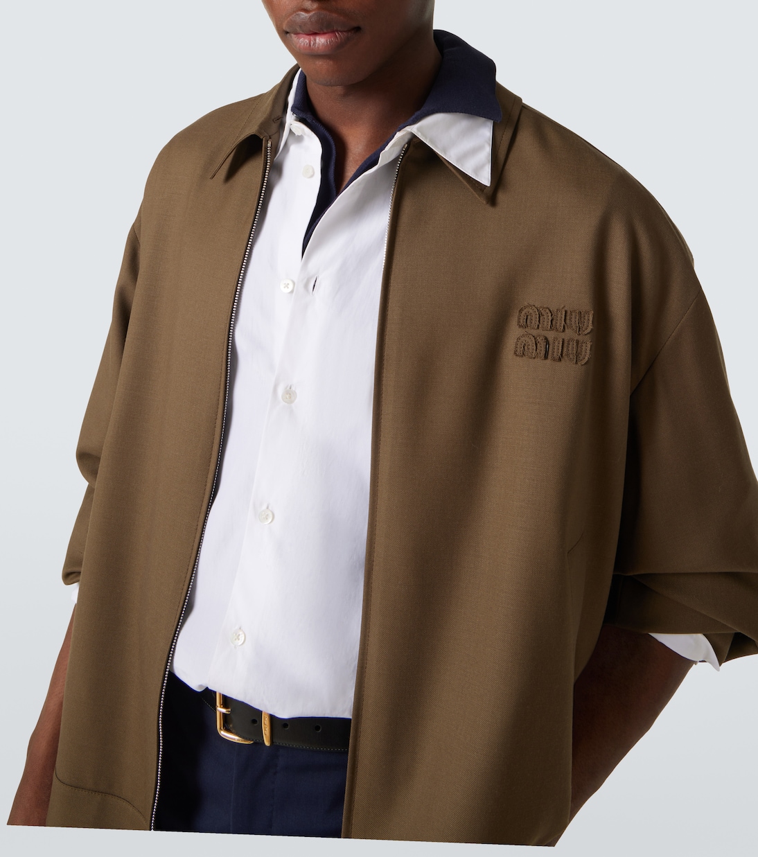 Logo virgin wool gabardine jacket | Miu Miu
